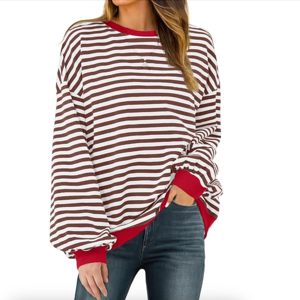 Striped Crew Neck Oversized Long Sleeve Sweatshirt